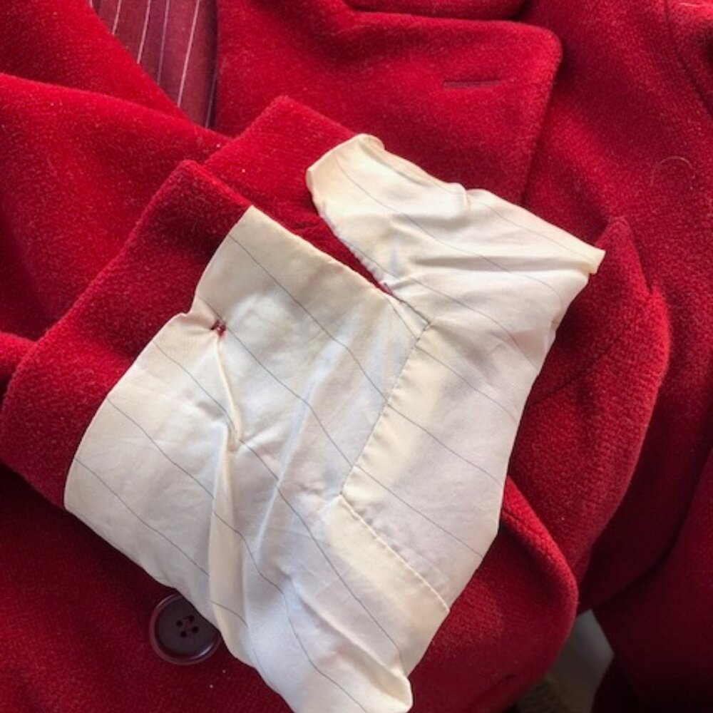 Archival ROMEO GIGLI Red Wool Double-Breasted Long Coat - Pinstripe Lining M/L - Picture 14 of 14